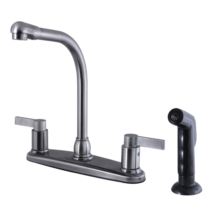 NuvoFusion FB2754NDLSP Two-Handle 4-Hole Deck Mount 8" Centerset Kitchen Faucet with Side Sprayer, Black Stainless