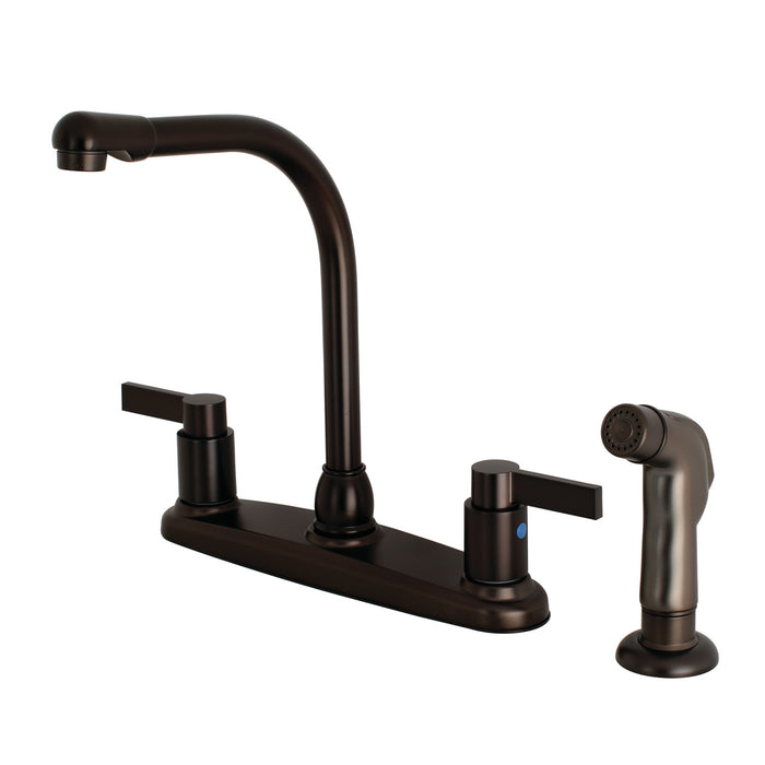 NuvoFusion FB2755NDLSP Two-Handle 4-Hole Deck Mount 8" Centerset Kitchen Faucet with Side Sprayer, Oil Rubbed Bronze