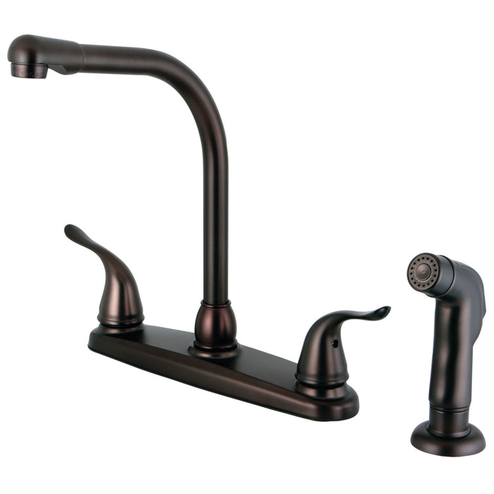 Yosemite FB2755YLSP Two-Handle 4-Hole Deck Mount 8" Centerset Kitchen Faucet with Side Sprayer, Oil Rubbed Bronze