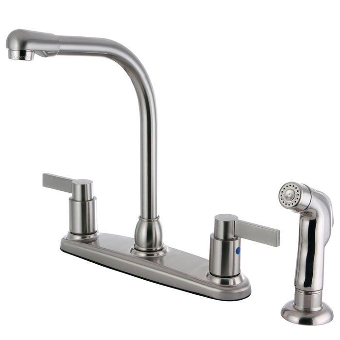 NuvoFusion FB2758NDLSP Two-Handle 4-Hole Deck Mount 8" Centerset Kitchen Faucet with Side Sprayer, Brushed Nickel