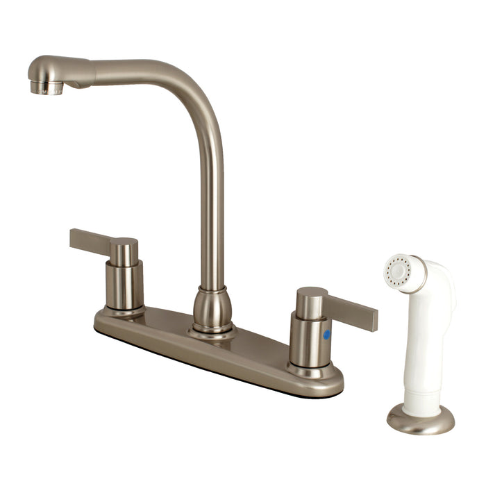 NuvoFusion FB2758NDL Two-Handle 4-Hole Deck Mount 8" Centerset Kitchen Faucet with Side Sprayer, Brushed Nickel