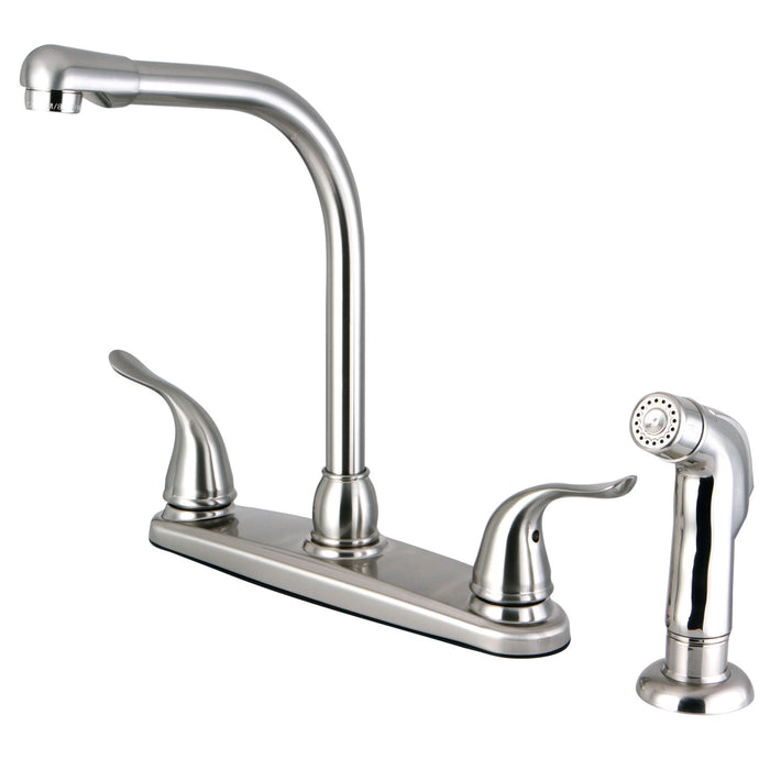 Yosemite FB2758YLSP Two-Handle 4-Hole Deck Mount 8" Centerset Kitchen Faucet with Side Sprayer, Brushed Nickel