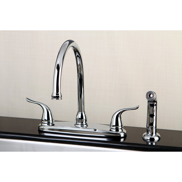 Yosemite FB2791YLSP Two-Handle 4-Hole Deck Mount 8" Centerset Kitchen Faucet with Side Sprayer, Polished Chrome