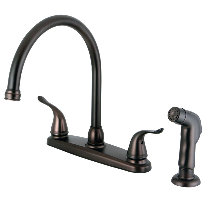 Yosemite FB2795YLSP Two-Handle 4-Hole Deck Mount 8" Centerset Kitchen Faucet with Side Sprayer, Oil Rubbed Bronze