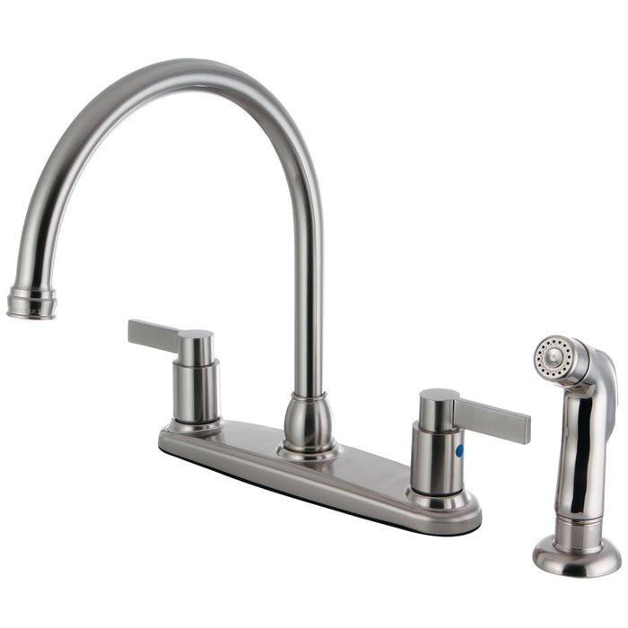 NuvoFusion FB2798NDLSP Two-Handle 4-Hole Deck Mount 8" Centerset Kitchen Faucet with Side Sprayer, Brushed Nickel