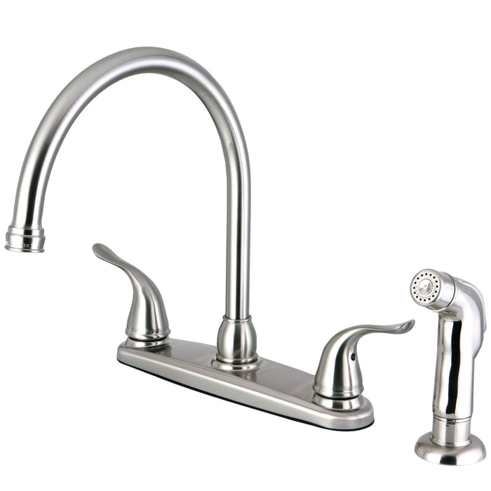 Yosemite FB2798YLSP Two-Handle 4-Hole Deck Mount 8" Centerset Kitchen Faucet with Side Sprayer, Brushed Nickel