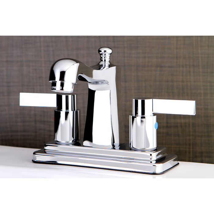 NuvoFusion FB4641NDL Two-Handle 3-Hole Deck Mount 4" Centerset Bathroom Faucet with Plastic Pop-Up, Polished Chrome
