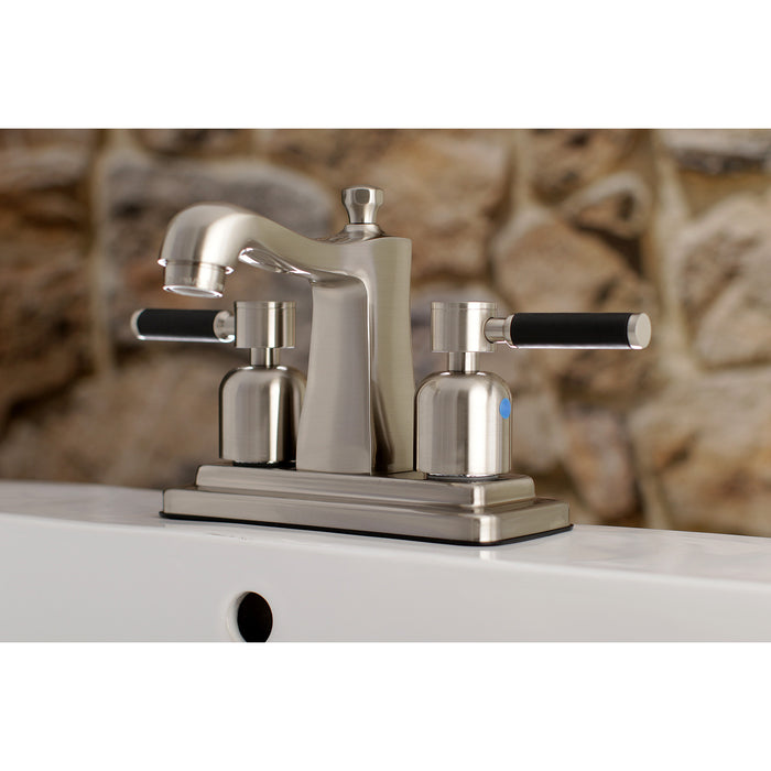 Kaiser FB4648DKL Two-Handle 3-Hole Deck Mount 4" Centerset Bathroom Faucet with Plastic Pop-Up, Brushed Nickel