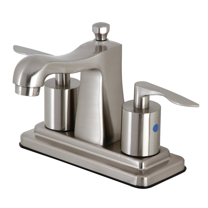 Serena FB4648SVL Two-Handle 3-Hole Deck Mount 4" Centerset Bathroom Faucet with Plastic Pop-Up, Brushed Nickel