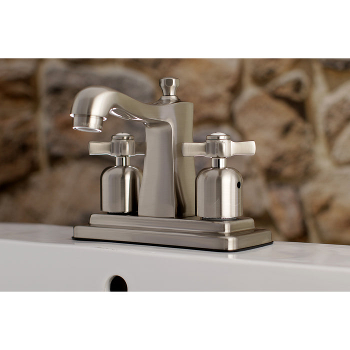 Millennium FB4648ZX Two-Handle 3-Hole Deck Mount 4" Centerset Bathroom Faucet with Plastic Pop-Up, Brushed Nickel
