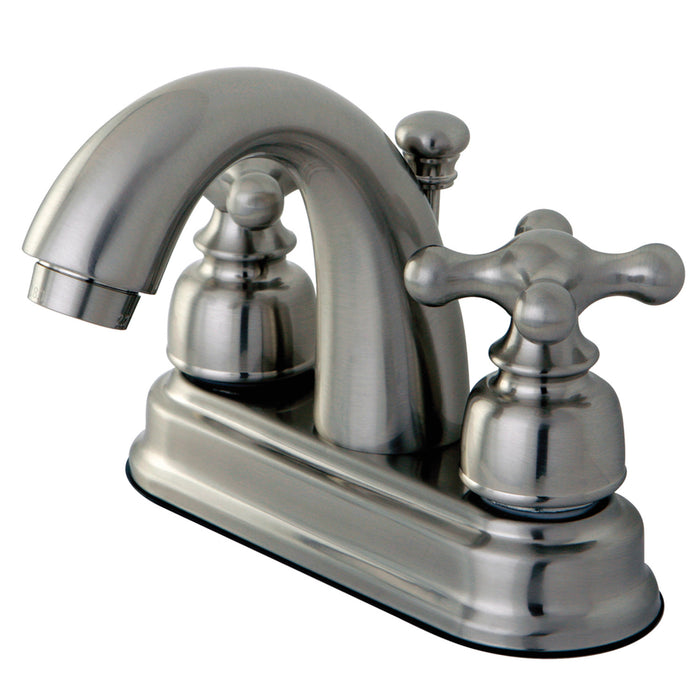 Restoration FB5618AX Two-Handle 3-Hole Deck Mount 4" Centerset Bathroom Faucet with Plastic Pop-Up, Brushed Nickel