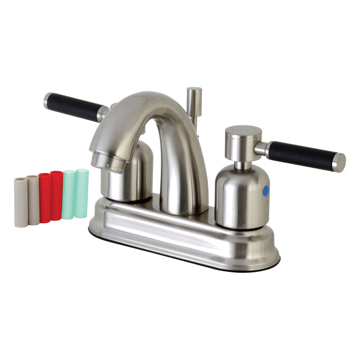 Kaiser FB5618DKL Two-Handle 3-Hole Deck Mount 4" Centerset Bathroom Faucet with Plastic Pop-Up, Brushed Nickel