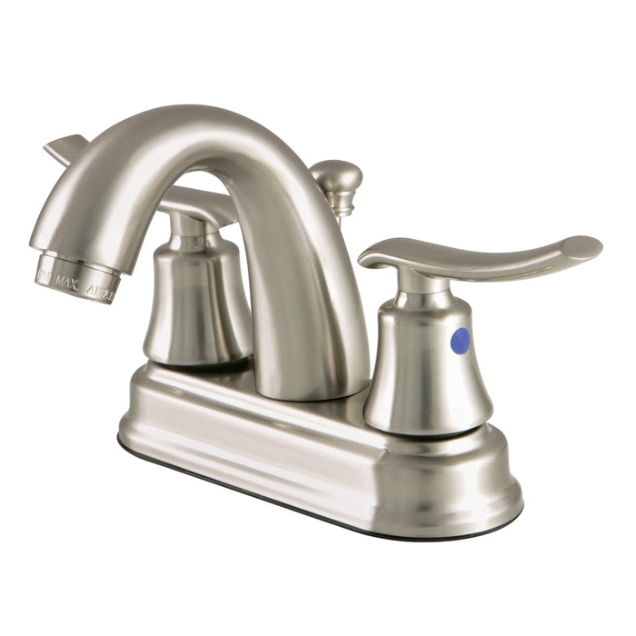 Jamestown FB5618JL Two-Handle 3-Hole Deck Mount 4" Centerset Bathroom Faucet with Plastic Pop-Up, Brushed Nickel