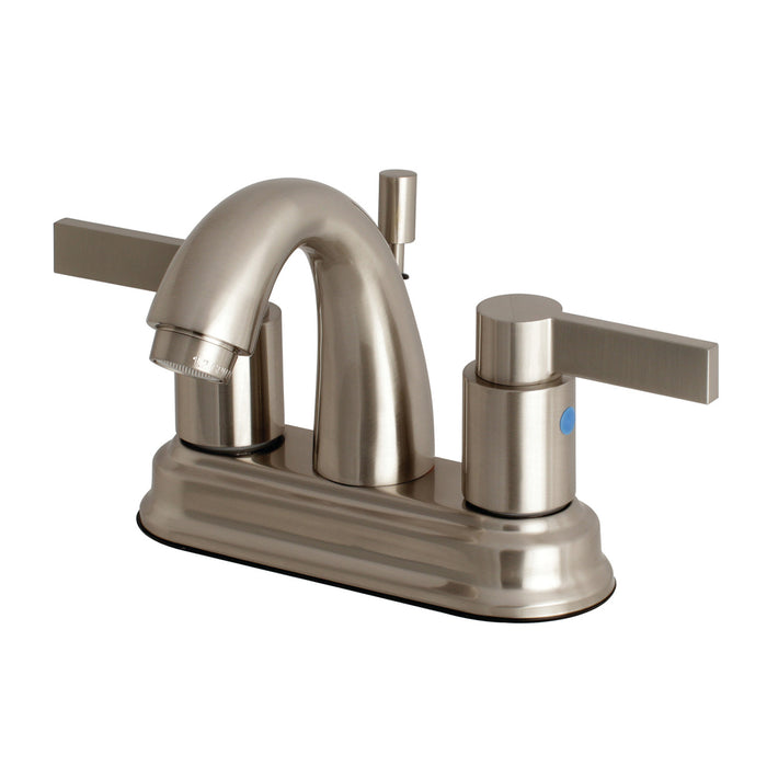 NuvoFusion FB5618NDL Two-Handle 3-Hole Deck Mount 4" Centerset Bathroom Faucet with Plastic Pop-Up, Brushed Nickel