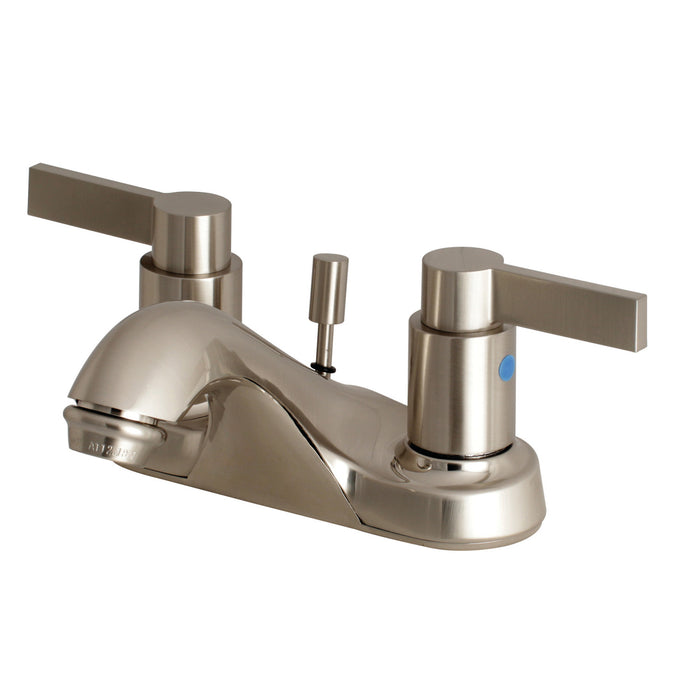NuvoFusion FB5628NDL Two-Handle 3-Hole Deck Mount 4" Centerset Bathroom Faucet with Plastic Pop-Up, Brushed Nickel