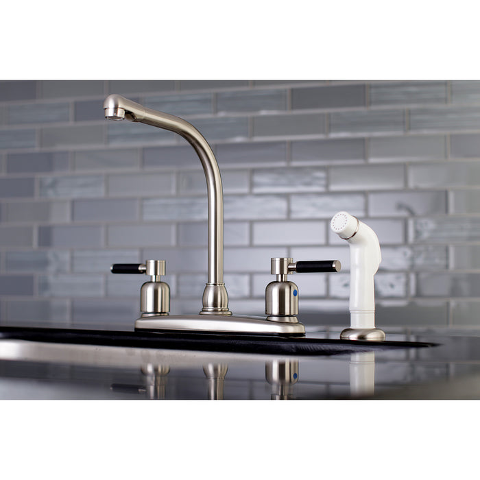 Kaiser FB718DKL Two-Handle 4-Hole Deck Mount 8" Centerset Kitchen Faucet with Side Sprayer, Brushed Nickel