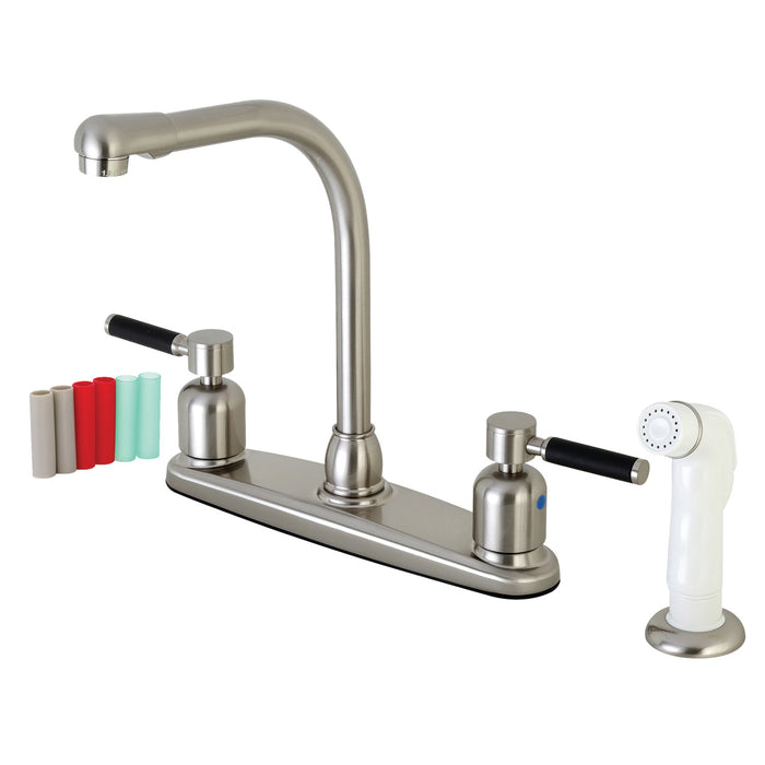 Kaiser FB718DKL Two-Handle 4-Hole Deck Mount 8" Centerset Kitchen Faucet with Side Sprayer, Brushed Nickel