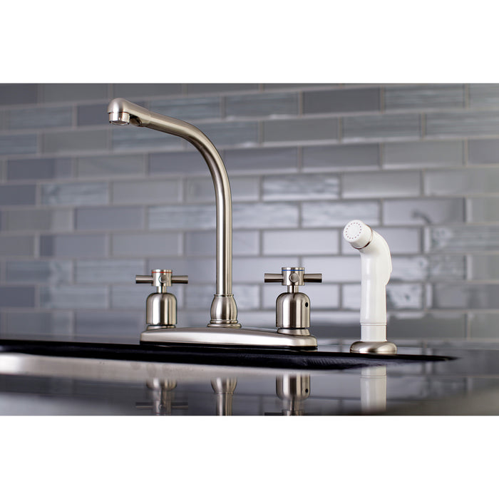 Concord FB718DX Two-Handle 4-Hole Deck Mount 8" Centerset Kitchen Faucet with Side Sprayer, Brushed Nickel
