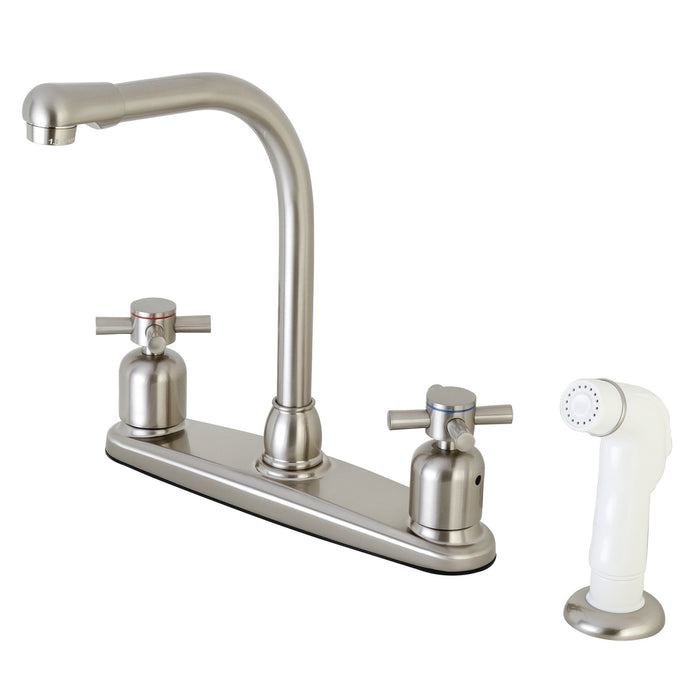 Concord FB718DX Two-Handle 4-Hole Deck Mount 8" Centerset Kitchen Faucet with Side Sprayer, Brushed Nickel