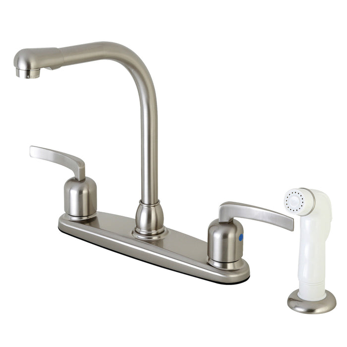 Centurion FB718EFL Two-Handle 4-Hole Deck Mount 8" Centerset Kitchen Faucet with Side Sprayer, Brushed Nickel