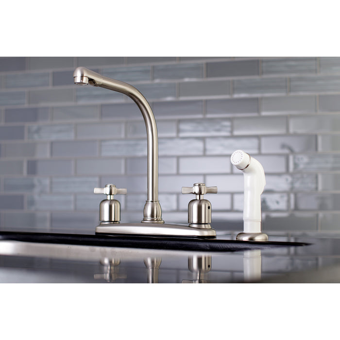 Millennium FB718ZX Two-Handle 4-Hole Deck Mount 8" Centerset Kitchen Faucet with Side Sprayer, Brushed Nickel