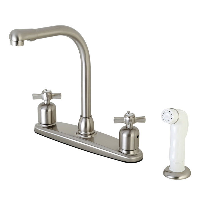 Millennium FB718ZX Two-Handle 4-Hole Deck Mount 8" Centerset Kitchen Faucet with Side Sprayer, Brushed Nickel