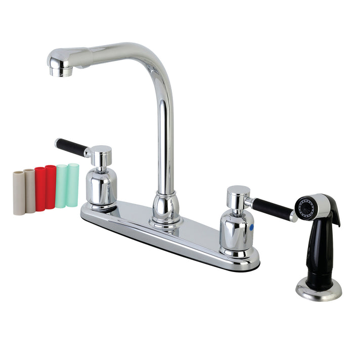 Kaiser FB751DKL Two-Handle 4-Hole Deck Mount 8" Centerset Kitchen Faucet with Side Sprayer, Polished Chrome