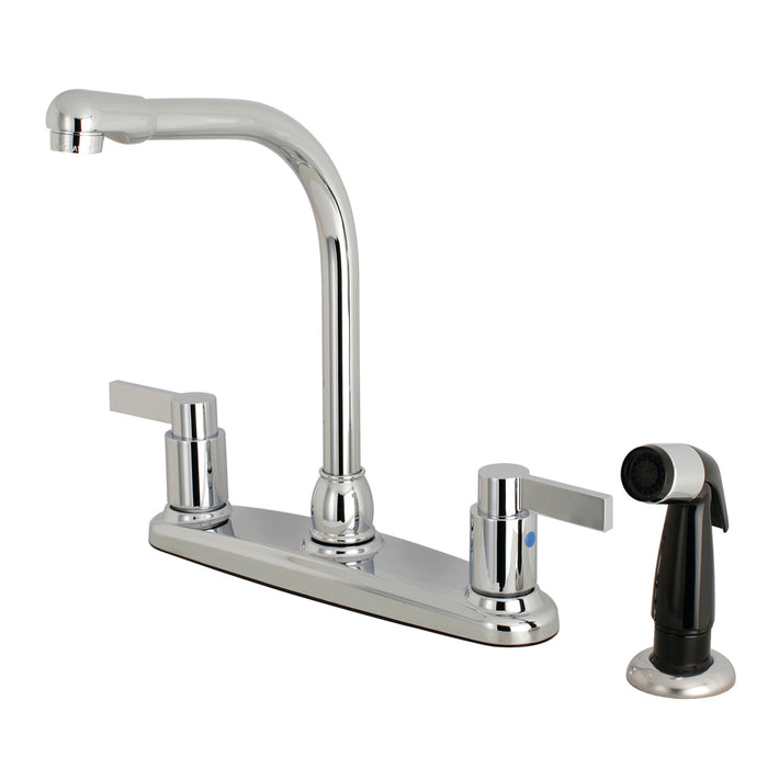NuvoFusion FB751NDL Two-Handle 4-Hole Deck Mount 8" Centerset Kitchen Faucet with Side Sprayer, Polished Chrome