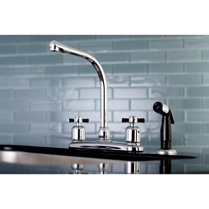 Millennium FB751ZX Two-Handle 4-Hole Deck Mount 8" Centerset Kitchen Faucet with Side Sprayer, Polished Chrome