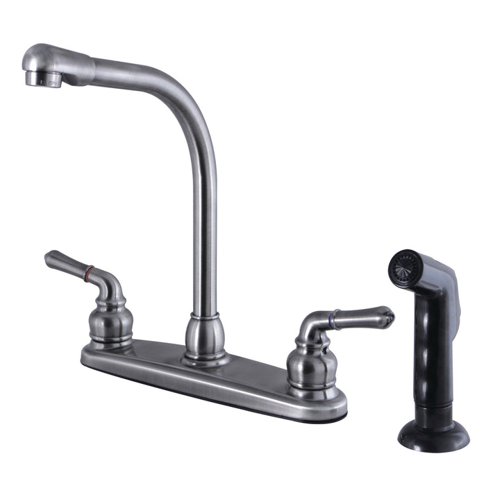 Americana FB754SP Two-Handle 4-Hole Deck Mount 8" Centerset Kitchen Faucet with Side Sprayer, Black Stainless