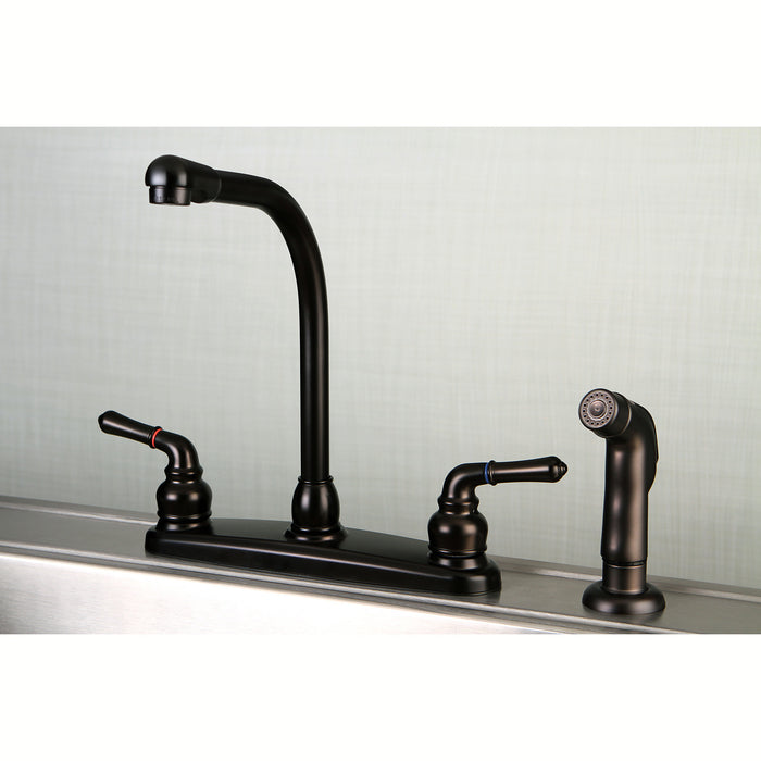 Americana FB755SP Two-Handle 4-Hole Deck Mount 8" Centerset Kitchen Faucet with Side Sprayer, Oil Rubbed Bronze