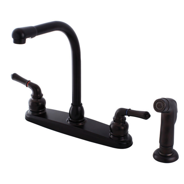 Americana FB755SP Two-Handle 4-Hole Deck Mount 8" Centerset Kitchen Faucet with Side Sprayer, Oil Rubbed Bronze