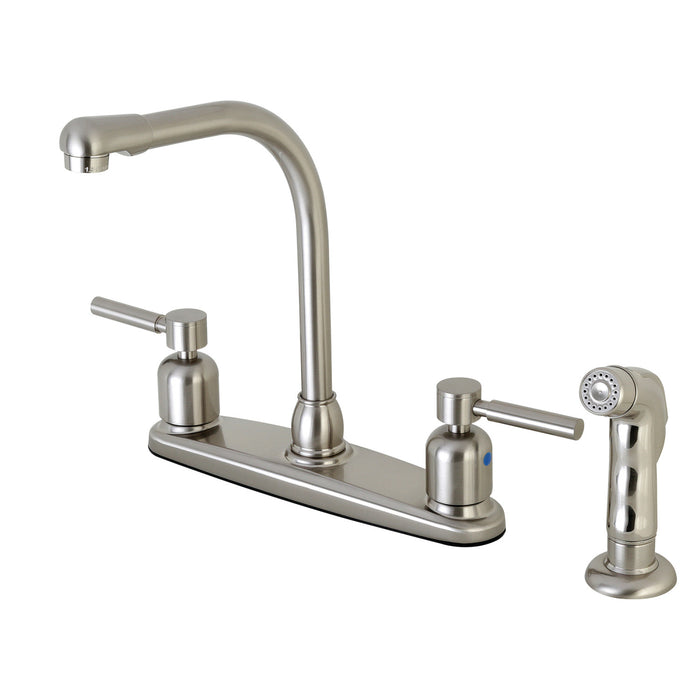 Concord FB758DLSP Two-Handle 4-Hole Deck Mount 8" Centerset Kitchen Faucet with Side Sprayer, Brushed Nickel