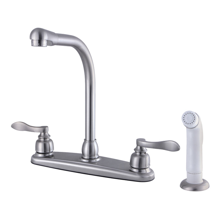 NuWave French FB758NFLSP Two-Handle 4-Hole Deck Mount 8" Centerset Kitchen Faucet with Side Sprayer, Brushed Nickel
