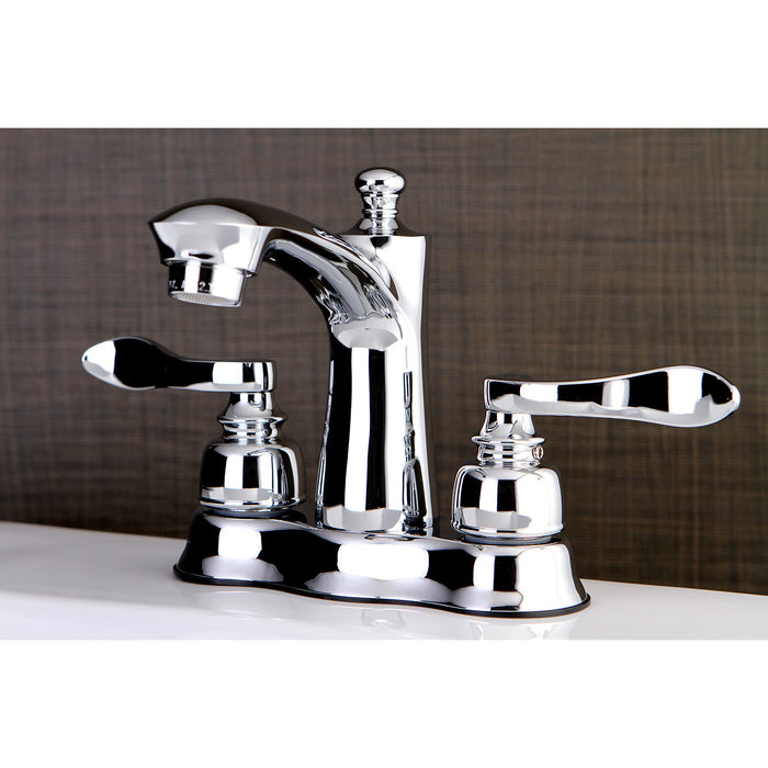 NuWave French FB7611NFL Two-Handle 3-Hole Deck Mount 4" Centerset Bathroom Faucet with Plastic Pop-Up, Polished Chrome
