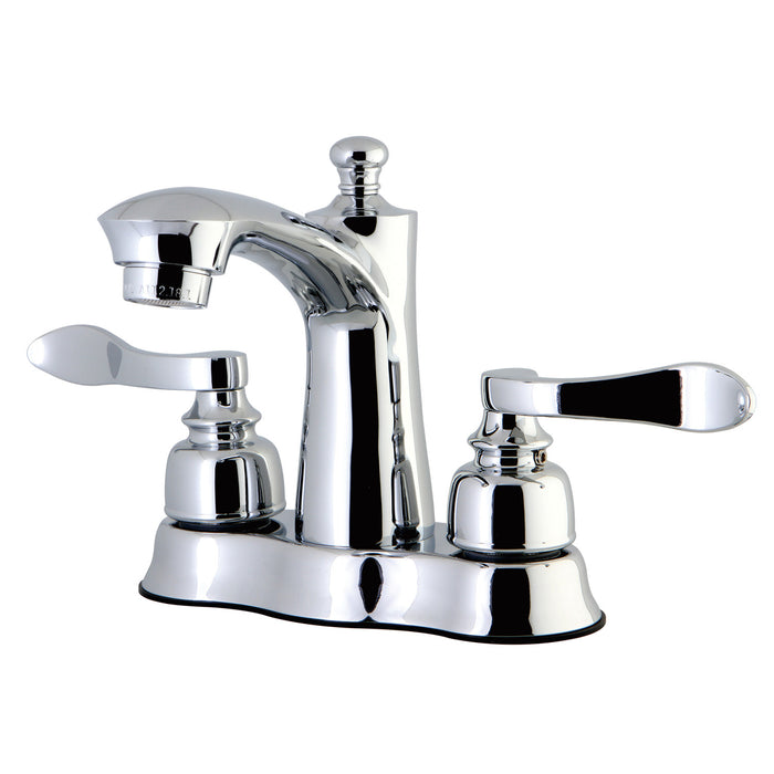 NuWave French FB7611NFL Two-Handle 3-Hole Deck Mount 4" Centerset Bathroom Faucet with Plastic Pop-Up, Polished Chrome
