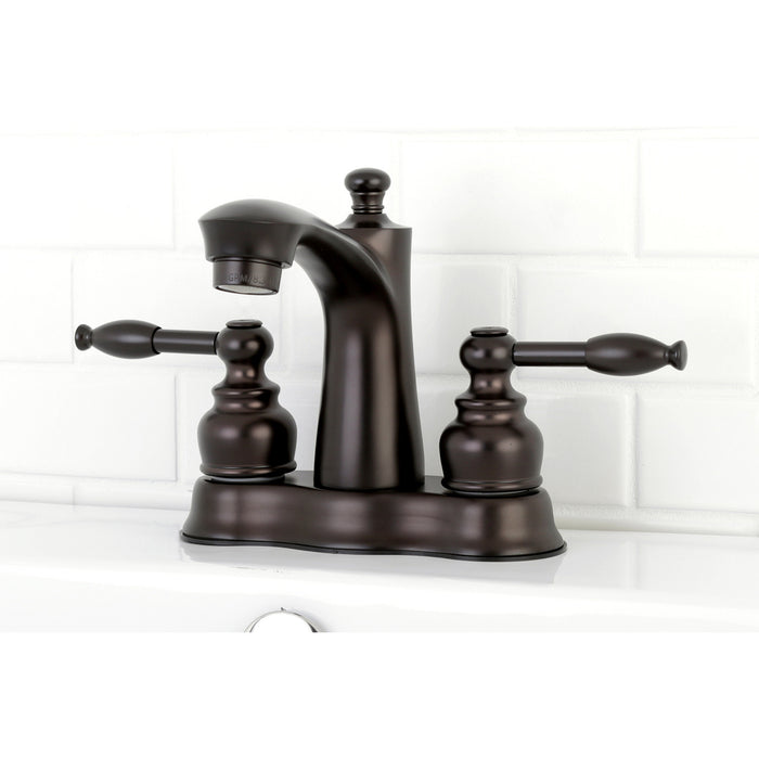 Knight FB7615KL Two-Handle 3-Hole Deck Mount 4" Centerset Bathroom Faucet with Plastic Pop-Up, Oil Rubbed Bronze