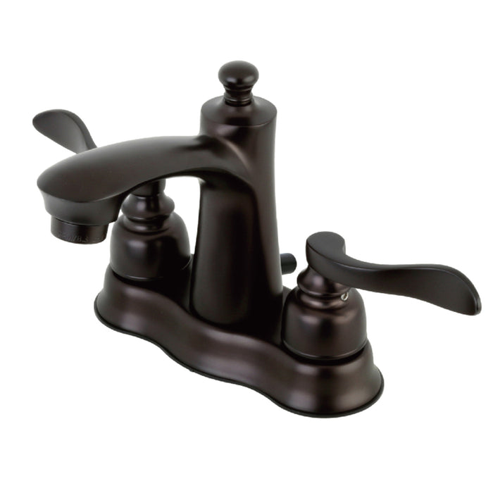 NuWave French FB7615NFL Two-Handle 3-Hole Deck Mount 4" Centerset Bathroom Faucet with Plastic Pop-Up, Oil Rubbed Bronze