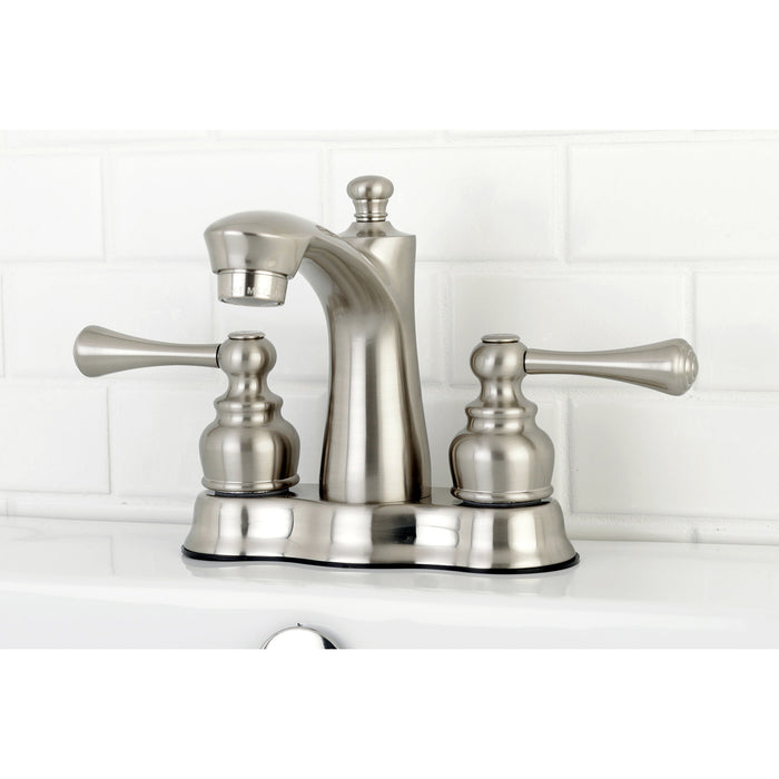 Vintage FB7618BL Two-Handle 3-Hole Deck Mount 4" Centerset Bathroom Faucet with Plastic Pop-Up, Brushed Nickel