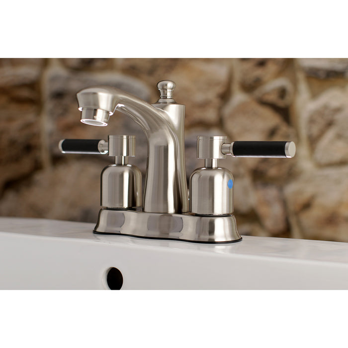 Kaiser FB7618DKL Two-Handle 3-Hole Deck Mount 4" Centerset Bathroom Faucet with Plastic Pop-Up, Brushed Nickel