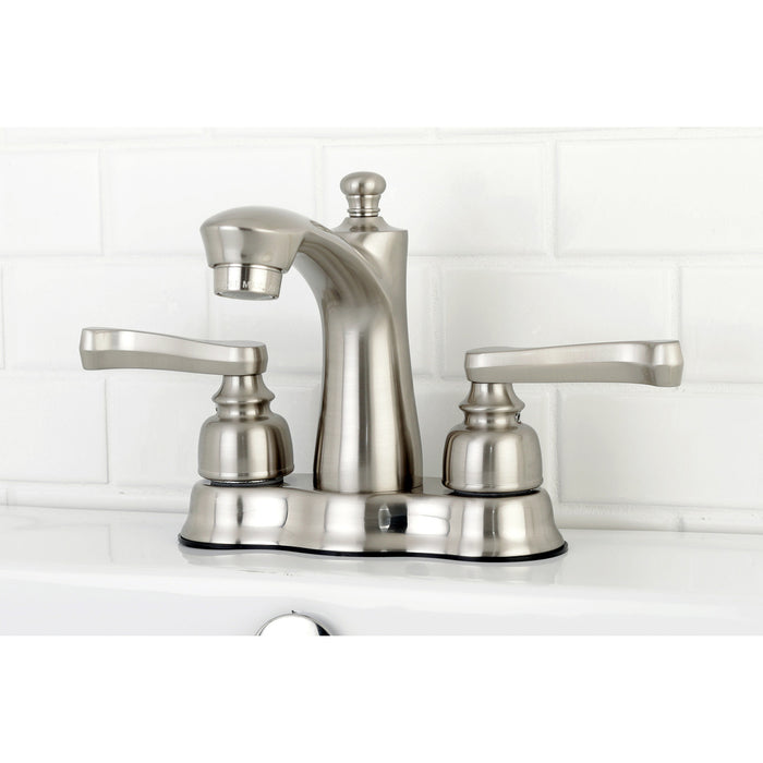 Royale FB7618FL Two-Handle 3-Hole Deck Mount 4" Centerset Bathroom Faucet with Plastic Pop-Up, Brushed Nickel