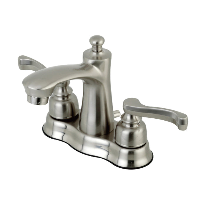 Royale FB7618FL Two-Handle 3-Hole Deck Mount 4" Centerset Bathroom Faucet with Plastic Pop-Up, Brushed Nickel