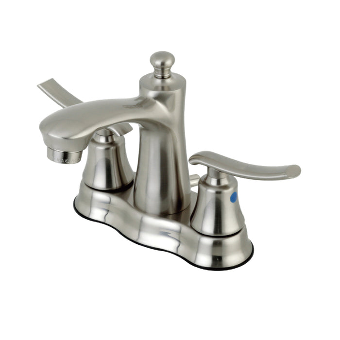 Jamestown FB7618JL Two-Handle 3-Hole Deck Mount 4" Centerset Bathroom Faucet with Plastic Pop-Up, Brushed Nickel