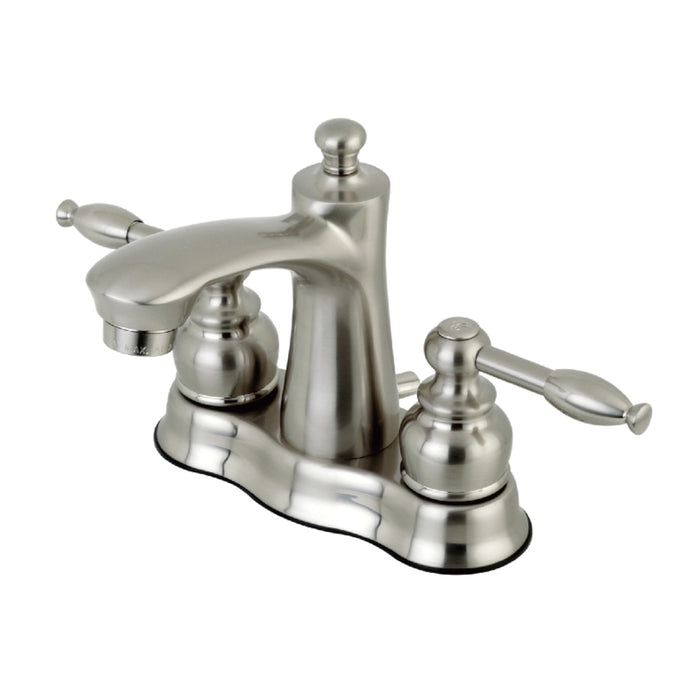 Knight FB7618KL Two-Handle 3-Hole Deck Mount 4" Centerset Bathroom Faucet with Plastic Pop-Up, Brushed Nickel