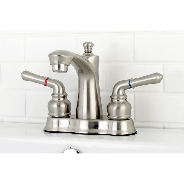 Naples FB7618NML Two-Handle 3-Hole Deck Mount 4" Centerset Bathroom Faucet with Plastic Pop-Up, Brushed Nickel