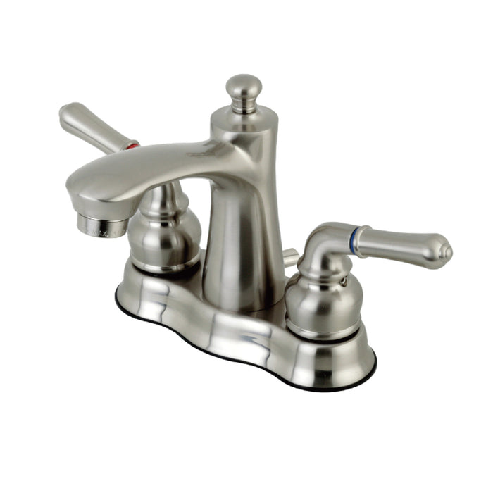 Naples FB7618NML Two-Handle 3-Hole Deck Mount 4" Centerset Bathroom Faucet with Plastic Pop-Up, Brushed Nickel