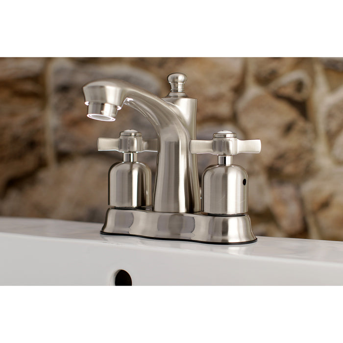 Kingston Tulare FB7618ZX - Millennium Double-Handle 3-Hole Deck Mount 4-Inch Centerset Bathroom Faucet with Pop-Up Drain, Brushed Nickel