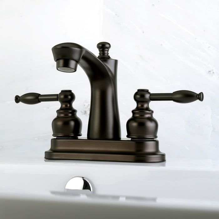 Knight FB7625KL Two-Handle 3-Hole Deck Mount 4" Centerset Bathroom Faucet with Plastic Pop-Up, Oil Rubbed Bronze