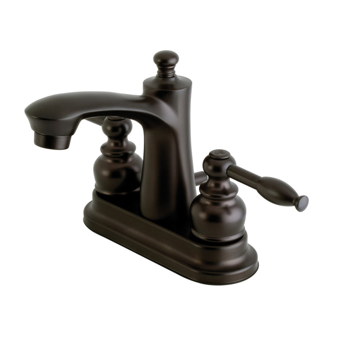 Knight FB7625KL Two-Handle 3-Hole Deck Mount 4" Centerset Bathroom Faucet with Plastic Pop-Up, Oil Rubbed Bronze