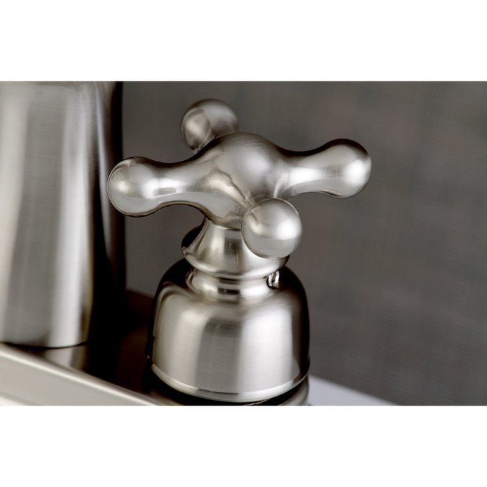 Victorian FB7628AX Two-Handle 3-Hole Deck Mount 4" Centerset Bathroom Faucet with Plastic Pop-Up, Brushed Nickel